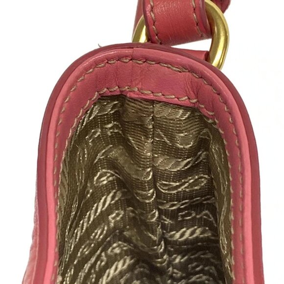 Auth PRADA Logo Jacquard Beige Pink Canvas Leather Shoulder Bag - Picture 16 of 16